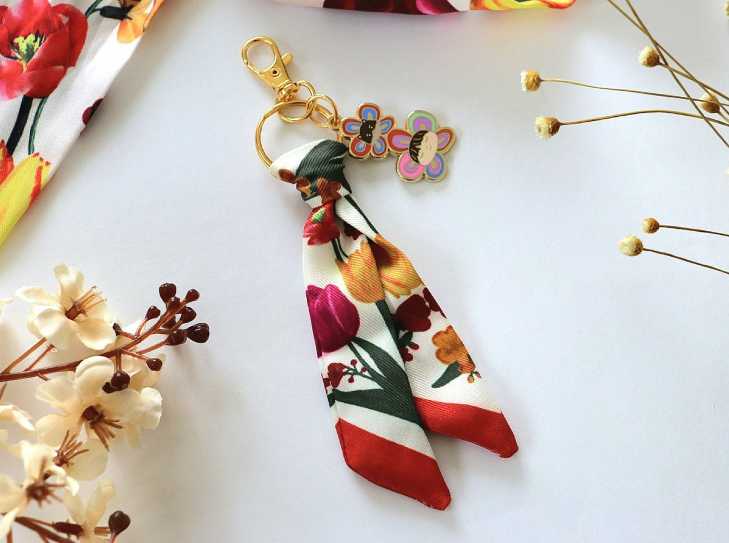 Yeontan and Taehyung Flower Buddies Mini Twilly Scarf Keychain