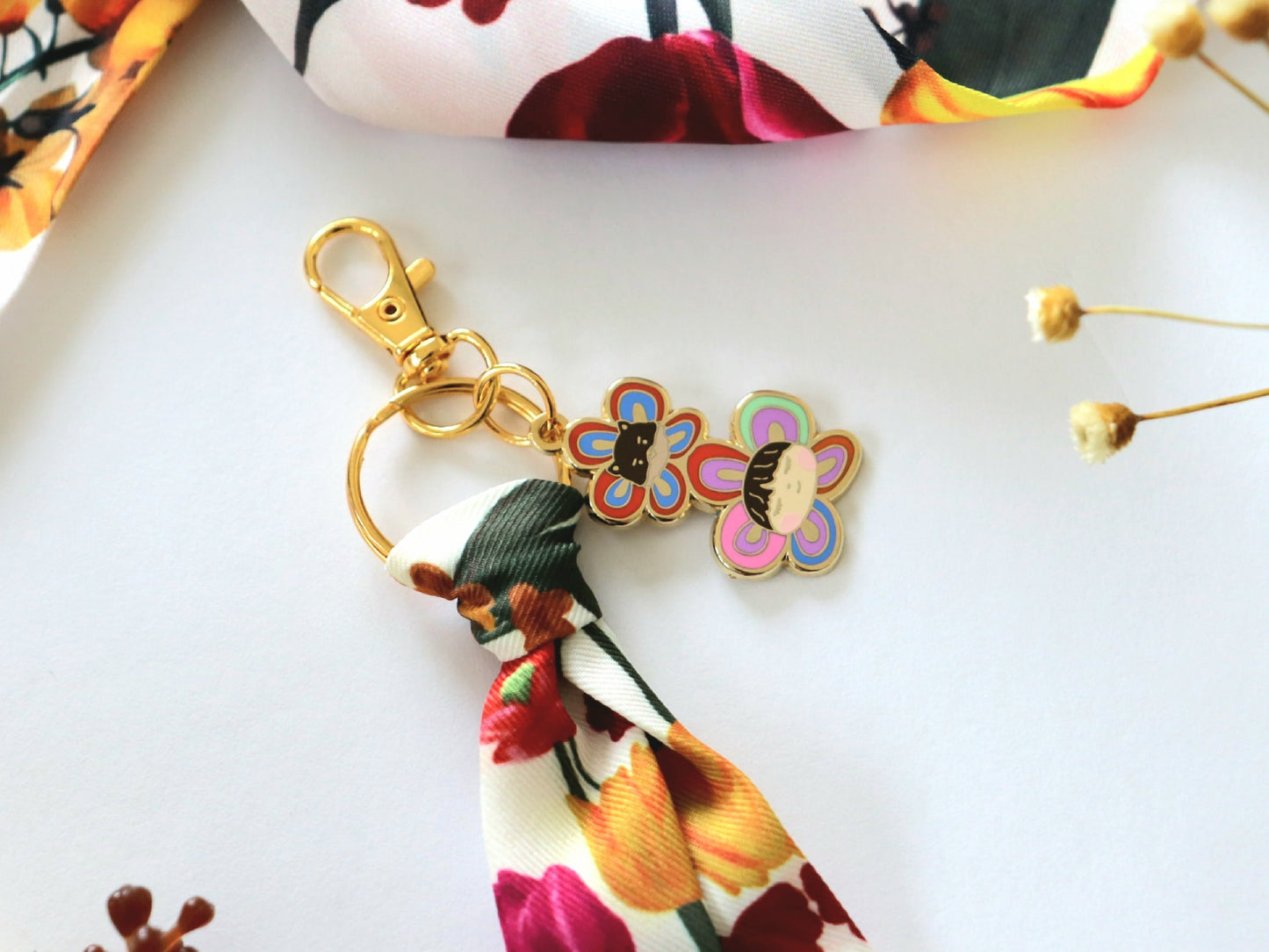 Yeontan and Taehyung Flower Buddies Mini Twilly Scarf Keychain