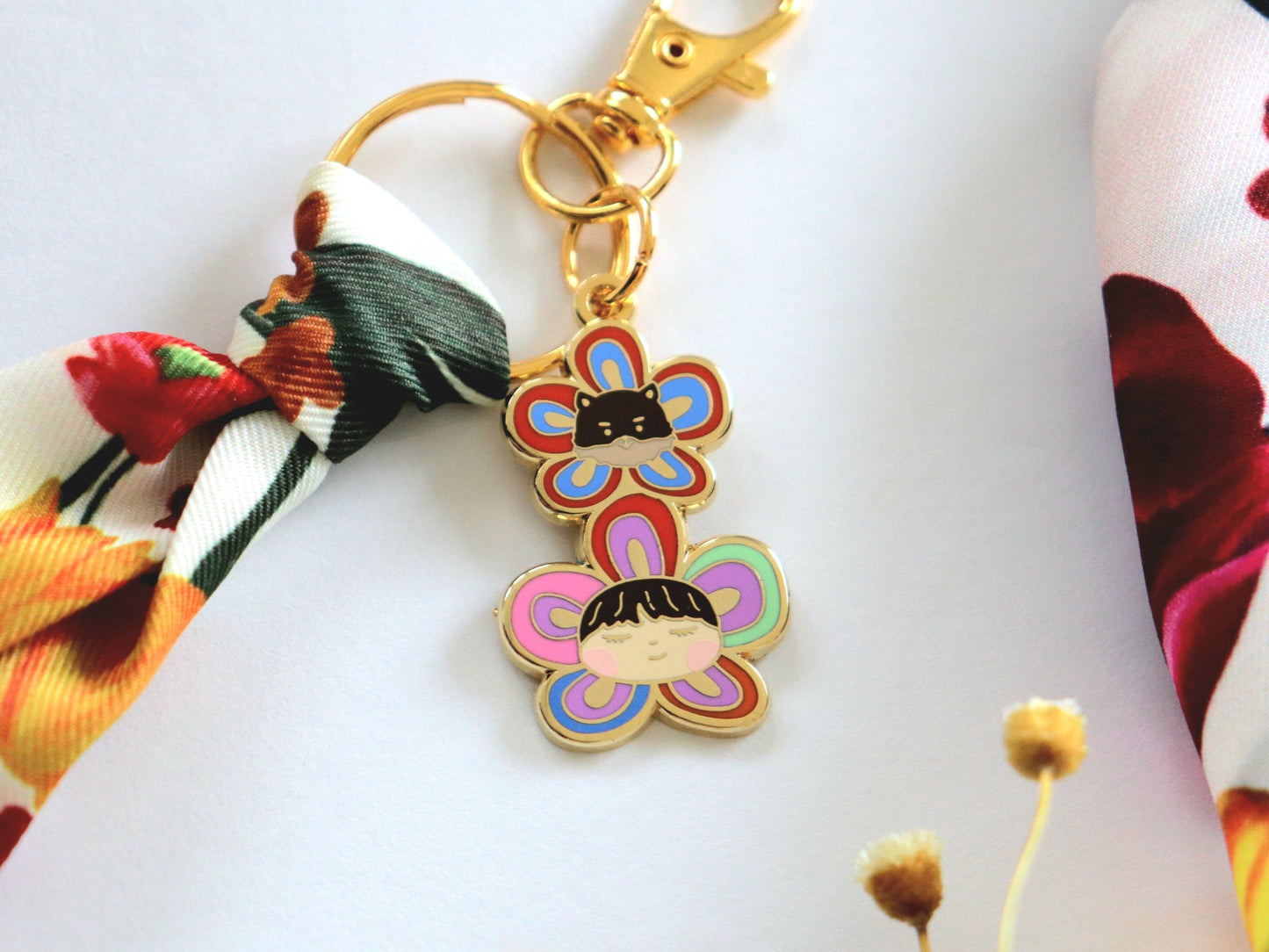 Yeontan and Taehyung Flower Buddies Mini Twilly Scarf Keychain