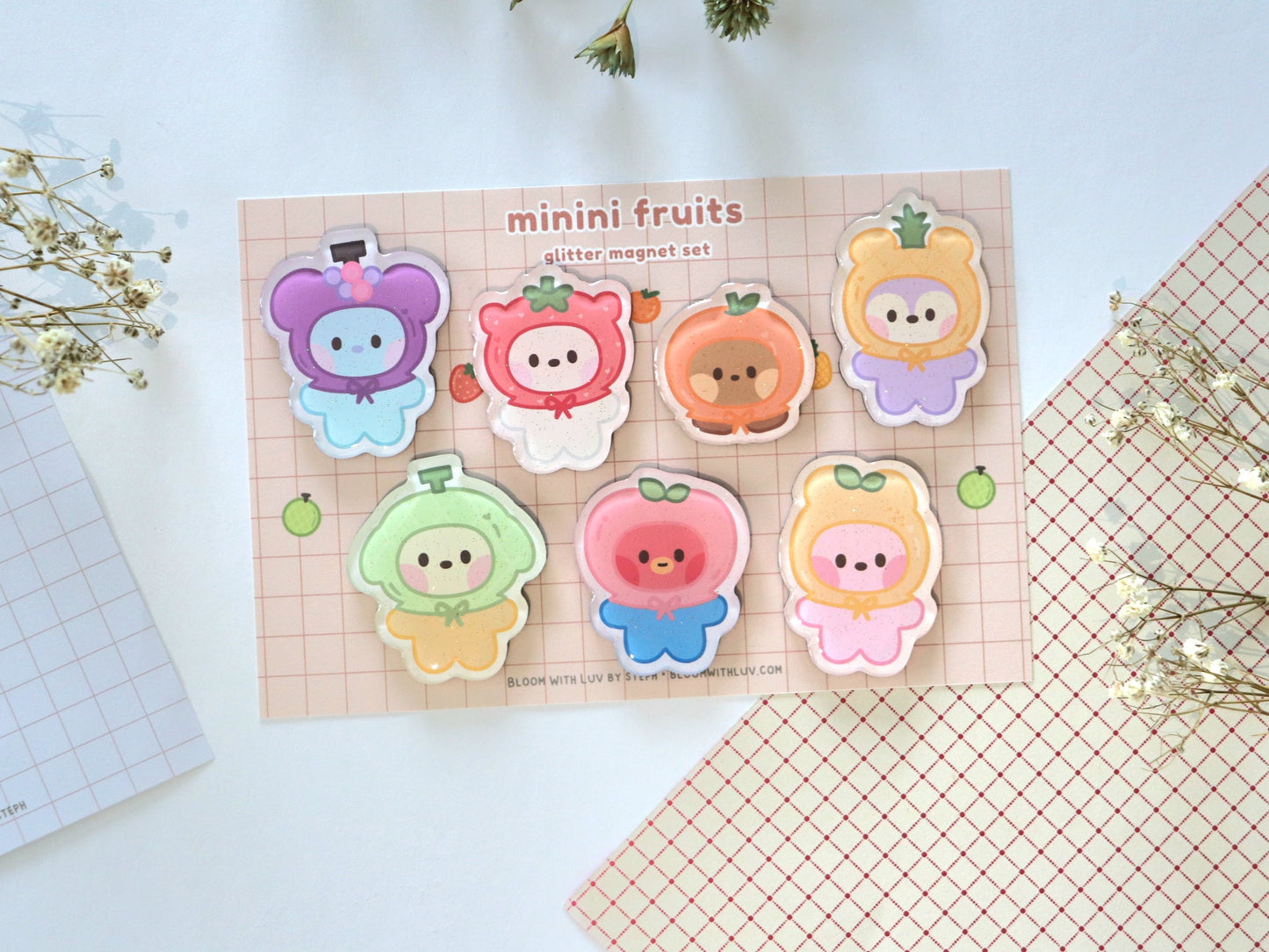 Minini Fruits Small Acrylic Glitter Magnets