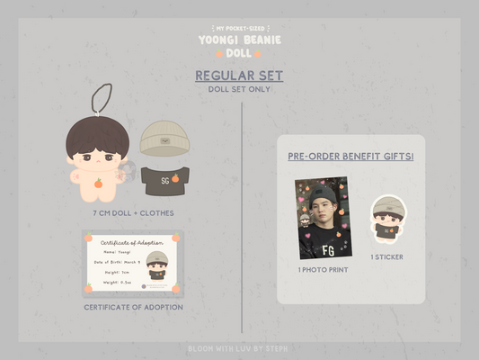 [PRE-ORDER] Pocket-Sized Yoongi Beanie Doll | Est. Ship Date: late Sept - mid Oct 2024 (read description)