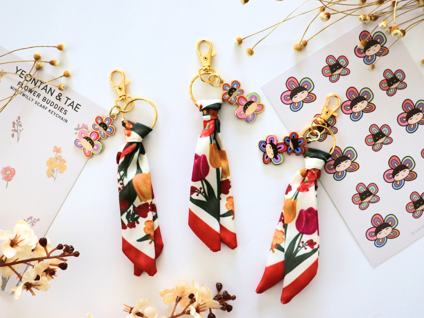 Yeontan and Taehyung Flower Buddies Mini Twilly Scarf Keychain