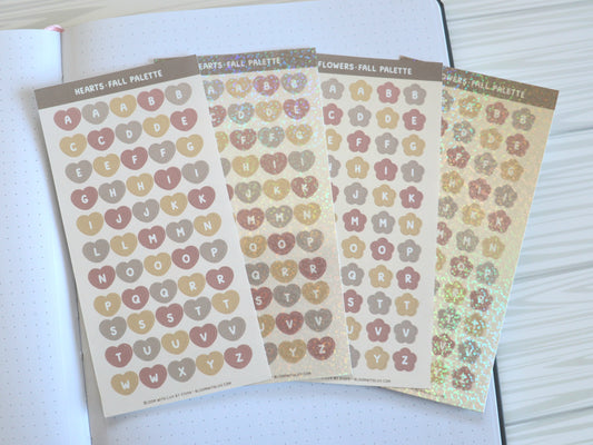 Alphabet Stickers - Fall Palette - Hearts and Flowers Deco Sticker Sheet