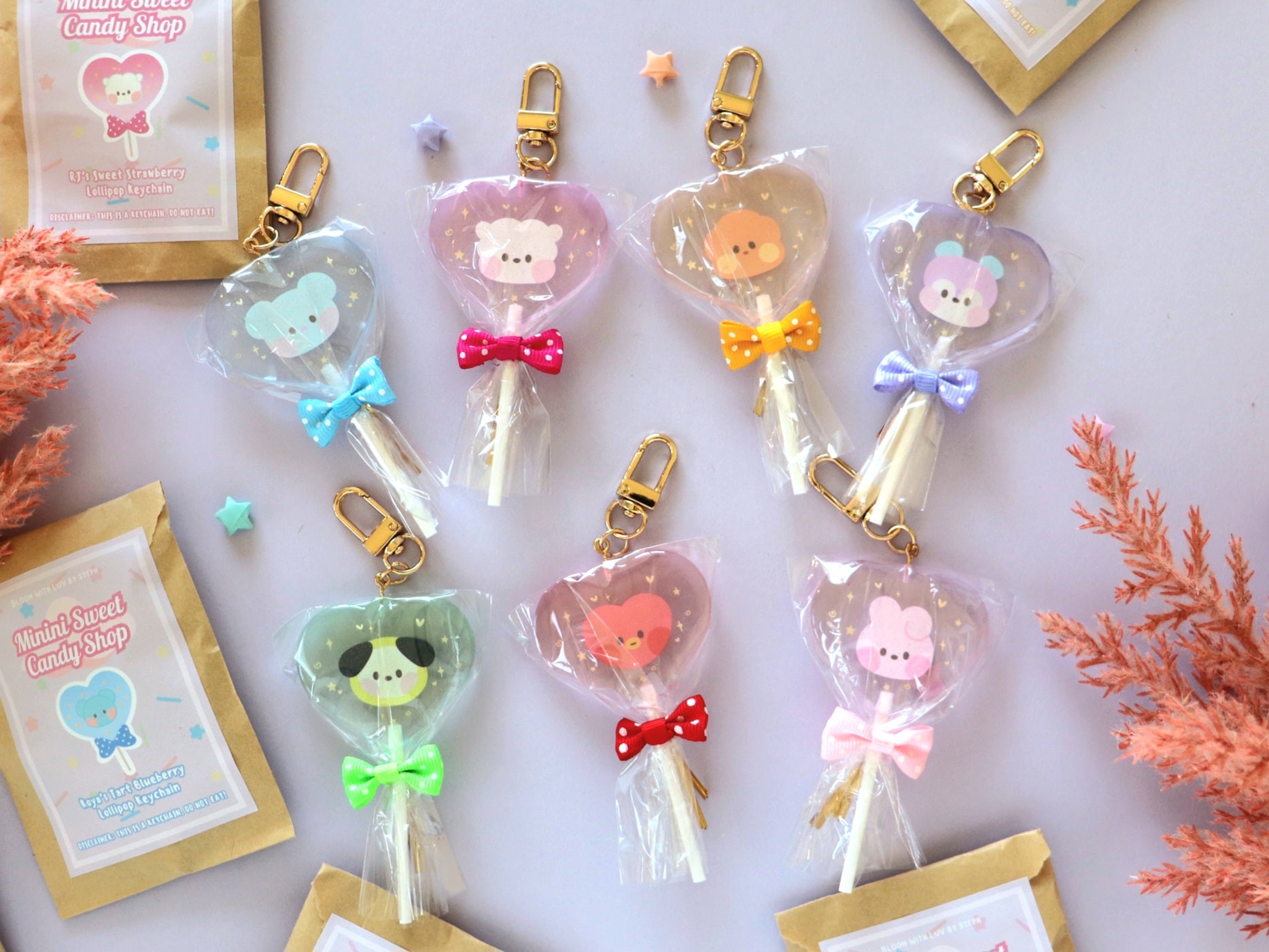 Kawaii Candy Lollipop Keychain, Rose Gold Key Ring, Gift for Her