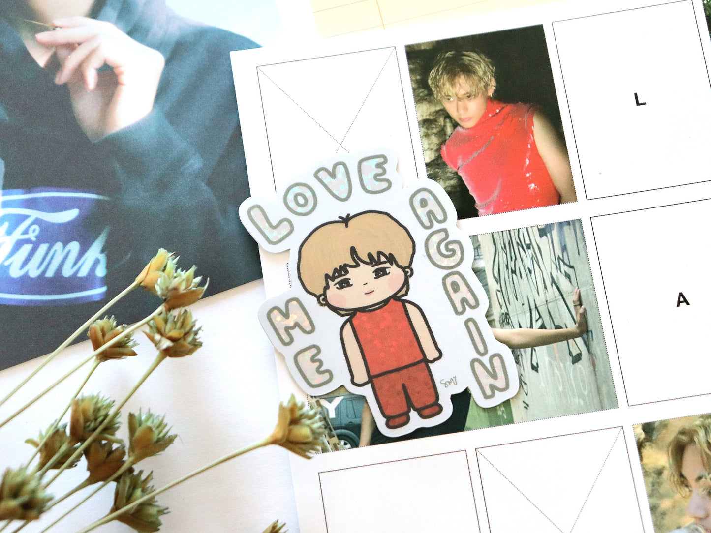 Taehyung Love Me Again Glitter Waterproof Vinyl Sticker