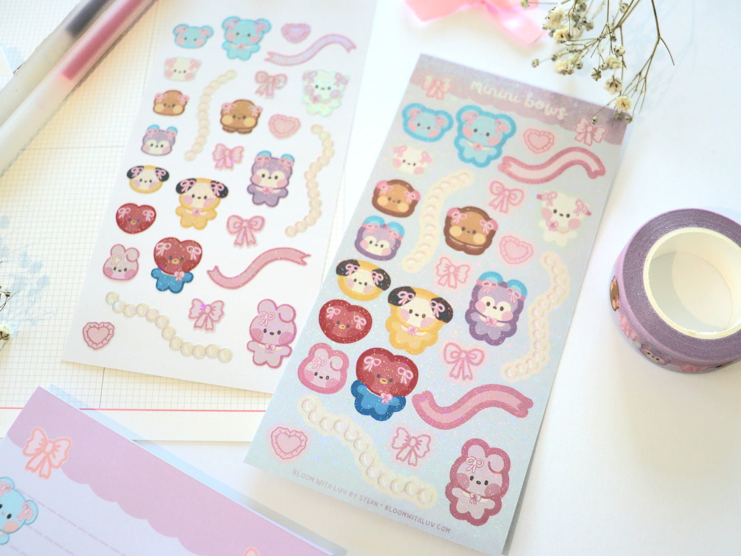 Minini Bows Glitter Deco Sticker Sheet