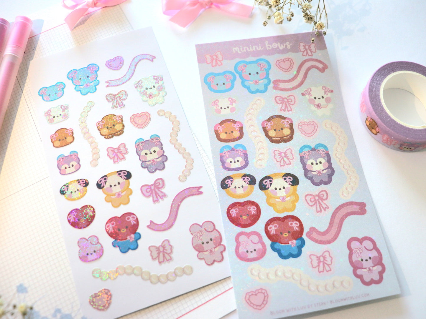 Minini Bows Glitter Deco Sticker Sheet