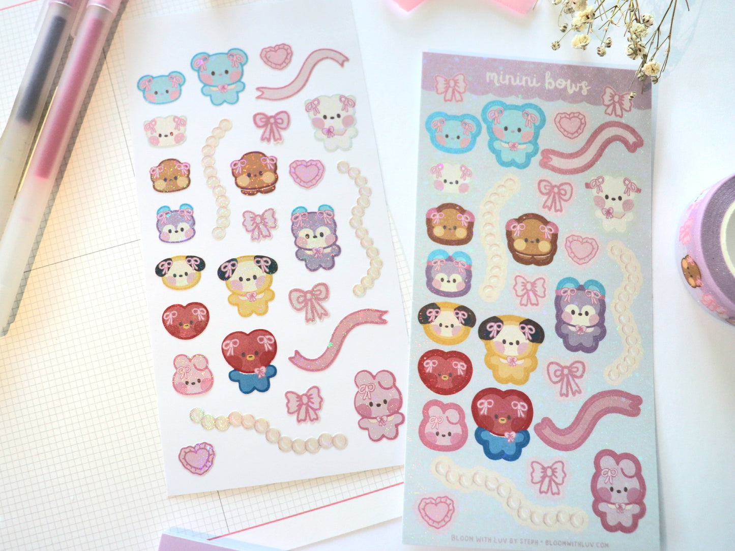 Minini Bows Glitter Deco Sticker Sheet