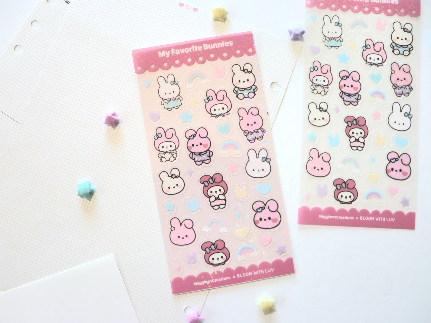 My Favorite Bunnies Glitter Deco Sticker Sheet - Bloom With Luv x MaggieesCreations Collab