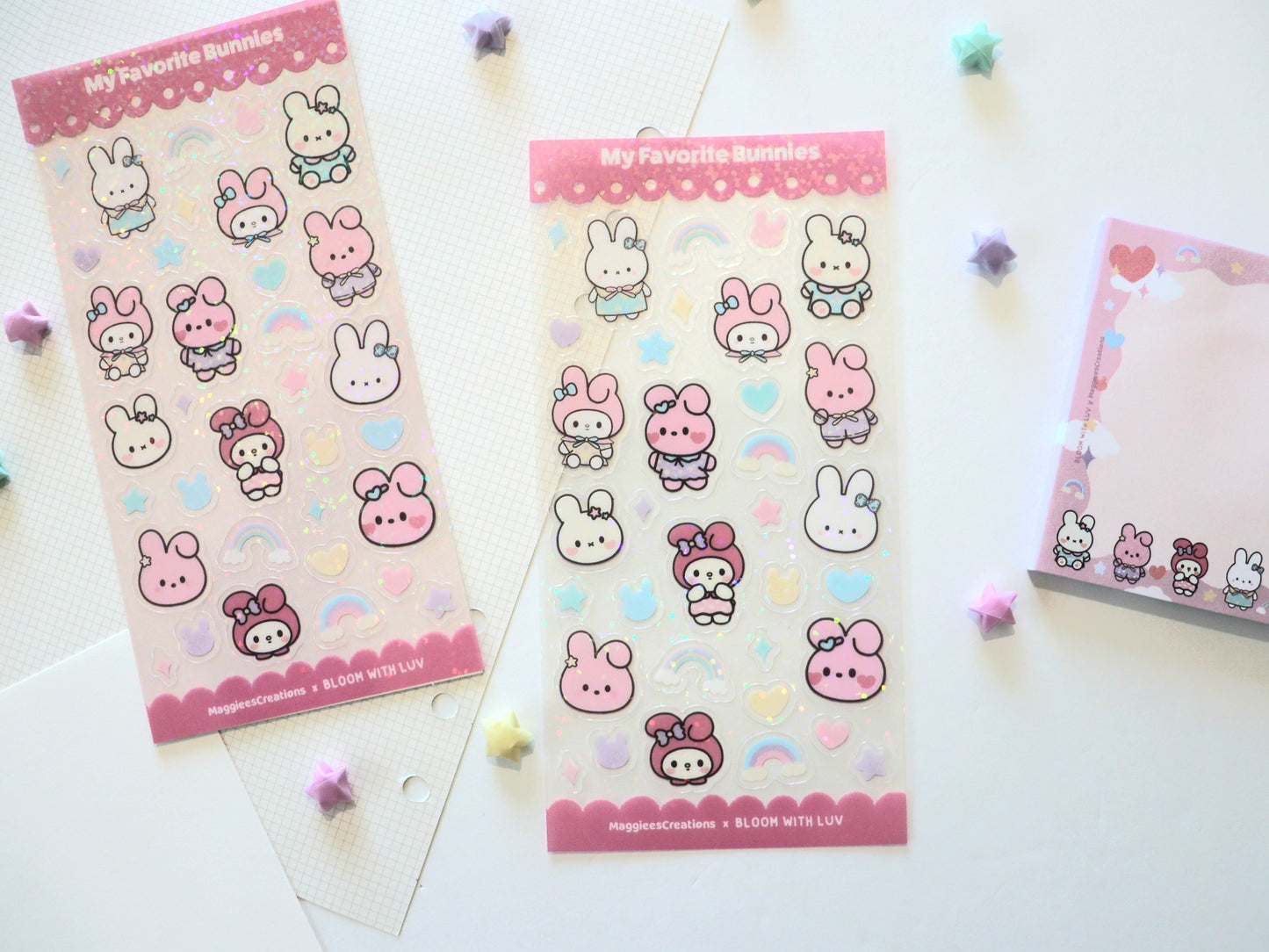 My Favorite Bunnies Glitter Deco Sticker Sheet - Bloom With Luv x MaggieesCreations Collab