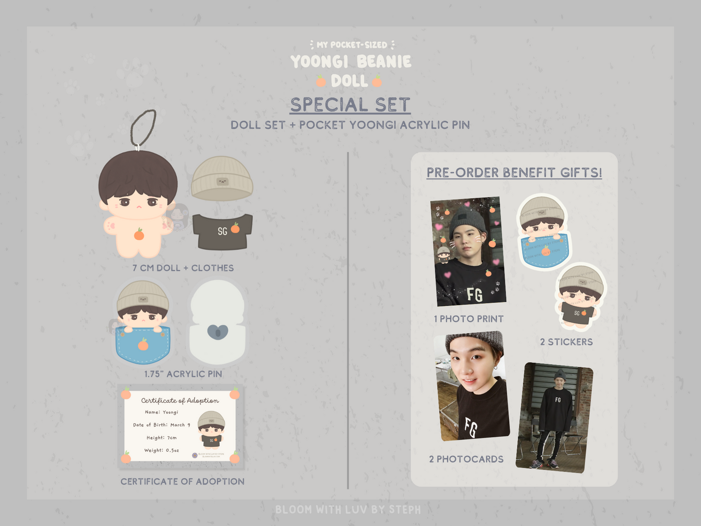 [PRE-ORDER] Pocket-Sized Yoongi Beanie Doll | Est. Ship Date: late Sept - mid Oct 2024 (read description)