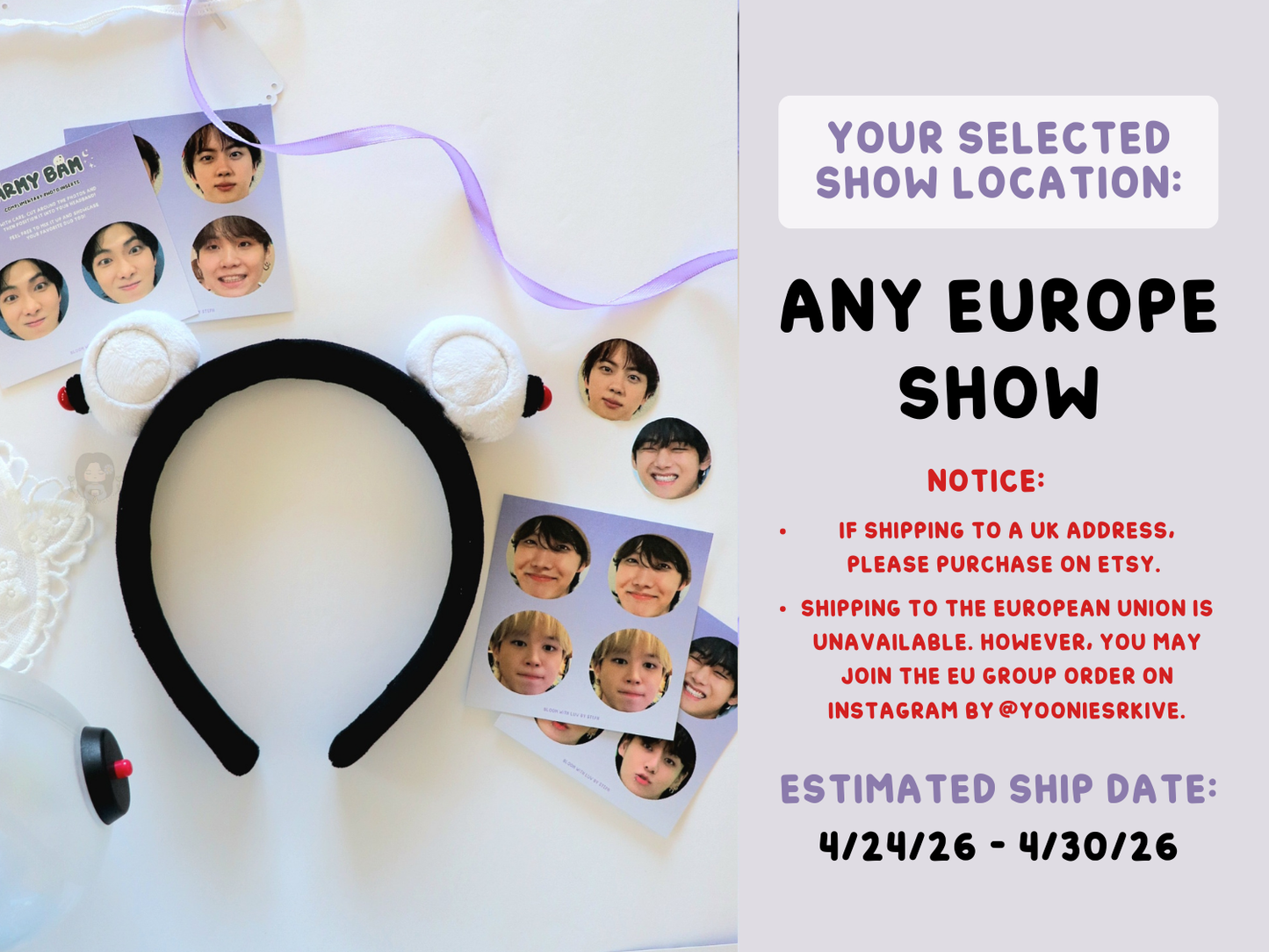[PRE-ORDER] ARMY Bam Photo Plush Headband | Est. Ship Date: April - May 2026 (read description)