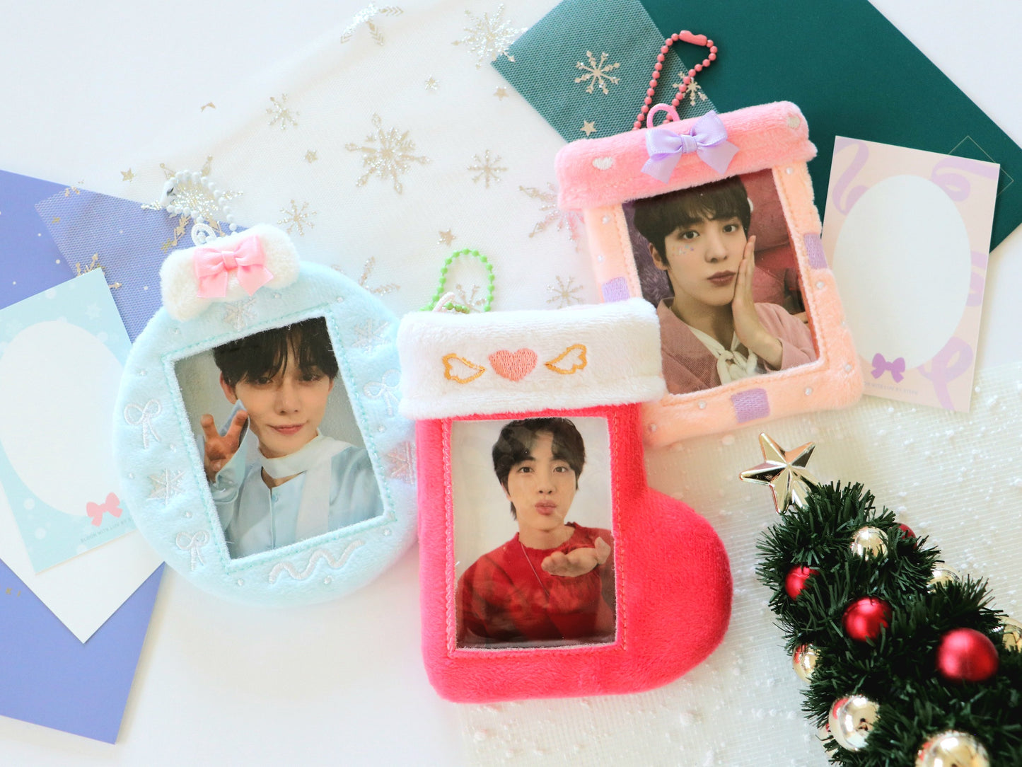 Holiday Set - Stocking Ornament Gift Plush Photocard Holders (1 of ea design)