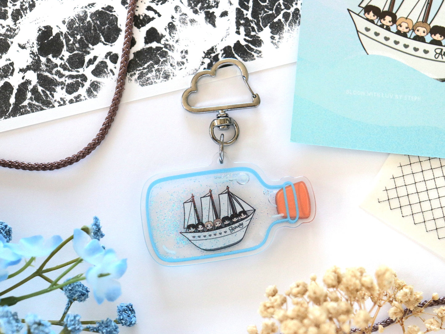 Swim Ship in a Bottle Liquid Shaker Keychain