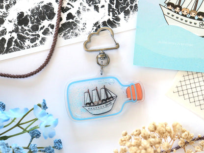 Swim Ship in a Bottle Liquid Shaker Keychain