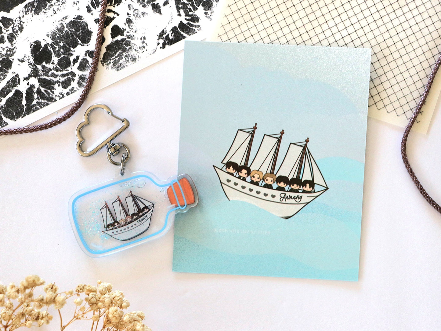 Swim Ship in a Bottle Liquid Shaker Keychain