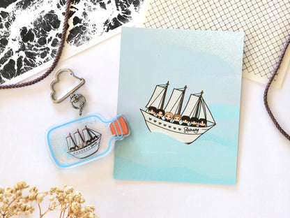 Swim Ship in a Bottle Liquid Shaker Keychain