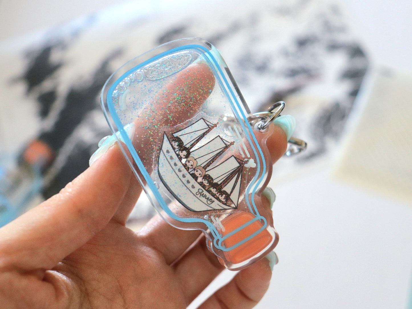 Swim Ship in a Bottle Liquid Shaker Keychain