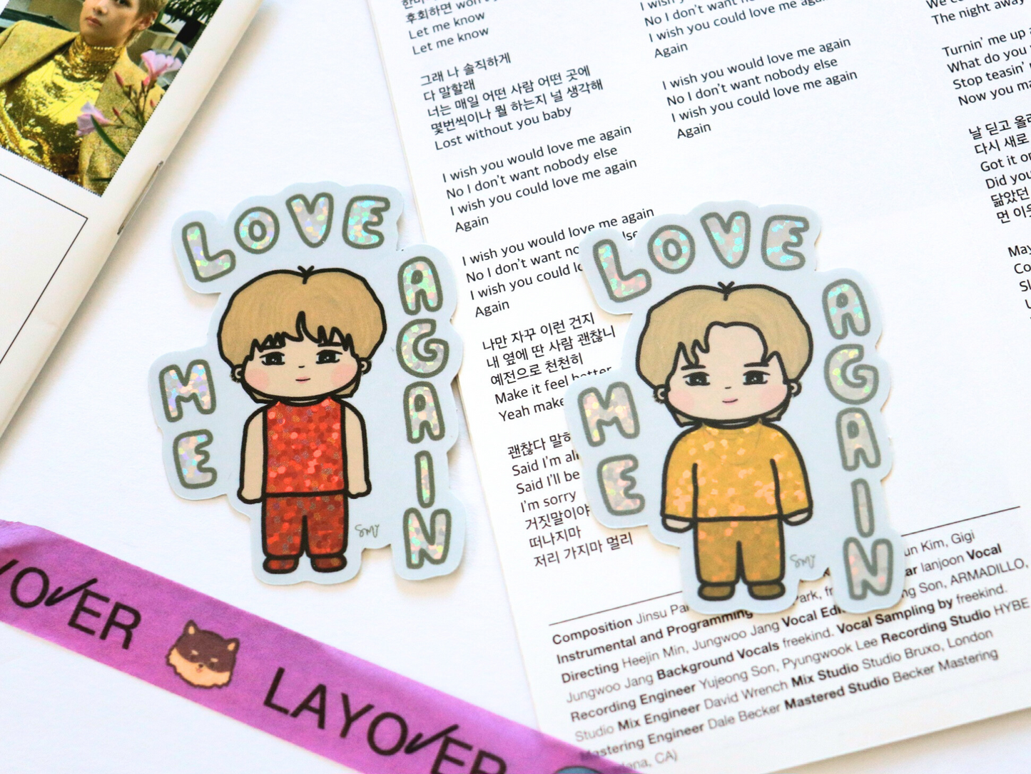 Taehyung Love Me Again Glitter Waterproof Vinyl Sticker