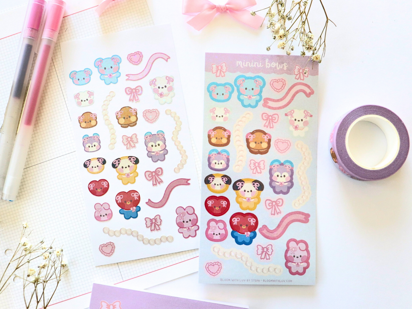 Minini Bows Glitter Deco Sticker Sheet