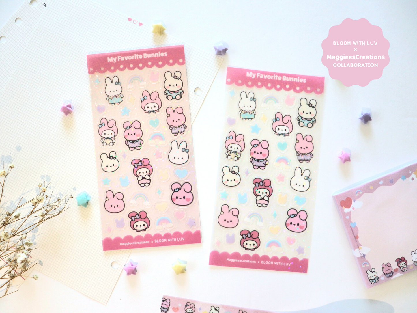 My Favorite Bunnies Glitter Deco Sticker Sheet - Bloom With Luv x MaggieesCreations Collab