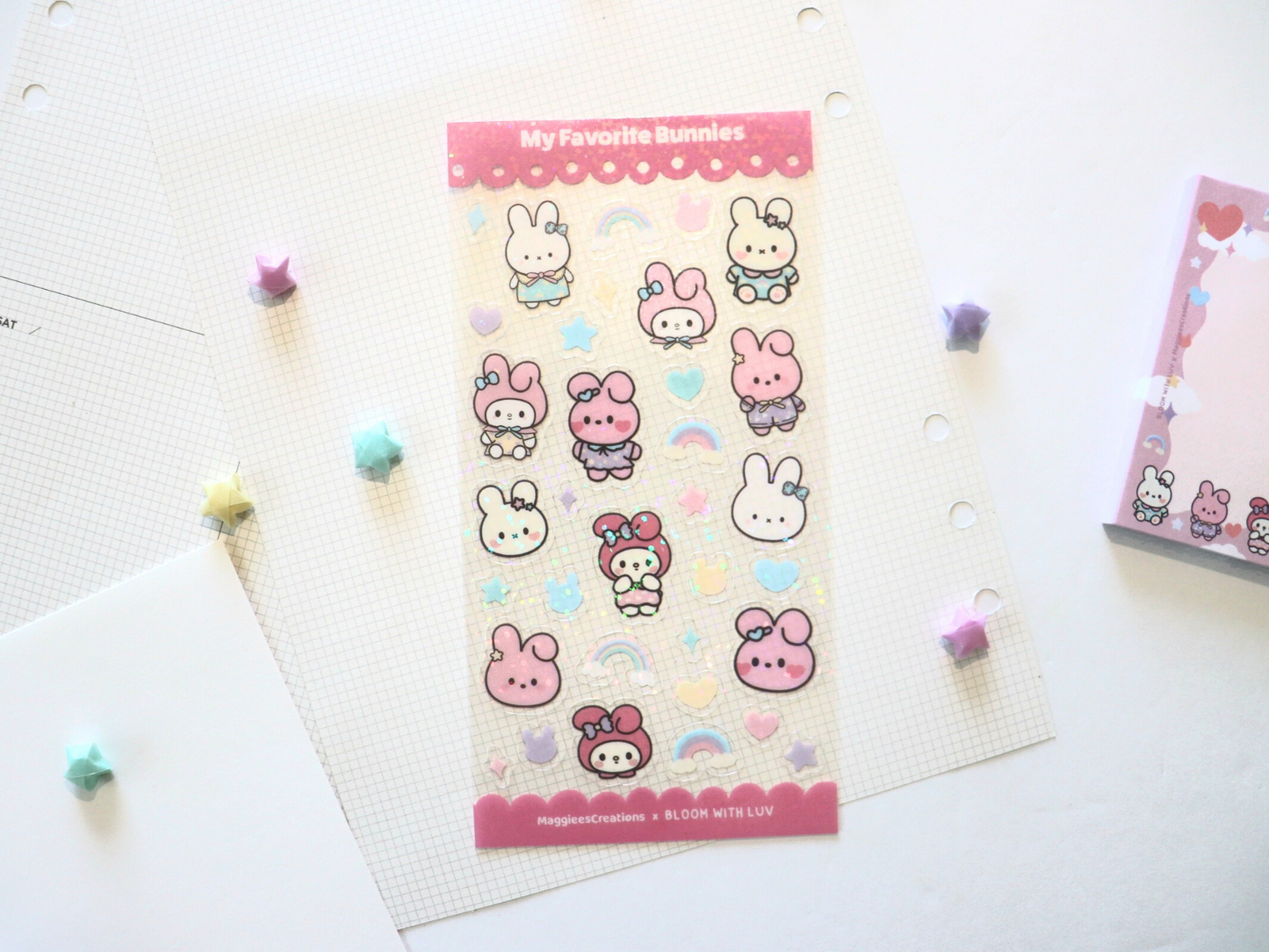 My Favorite Bunnies Glitter Deco Sticker Sheet - Bloom With Luv x MaggieesCreations Collab