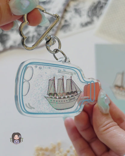 Swim Ship in a Bottle Liquid Shaker Keychain