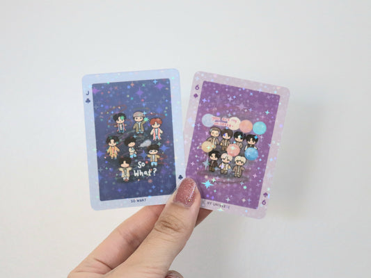 Bangtan Playing Cards Style Glitter Holographic Waterproof Vinyl 2 Sticker Set