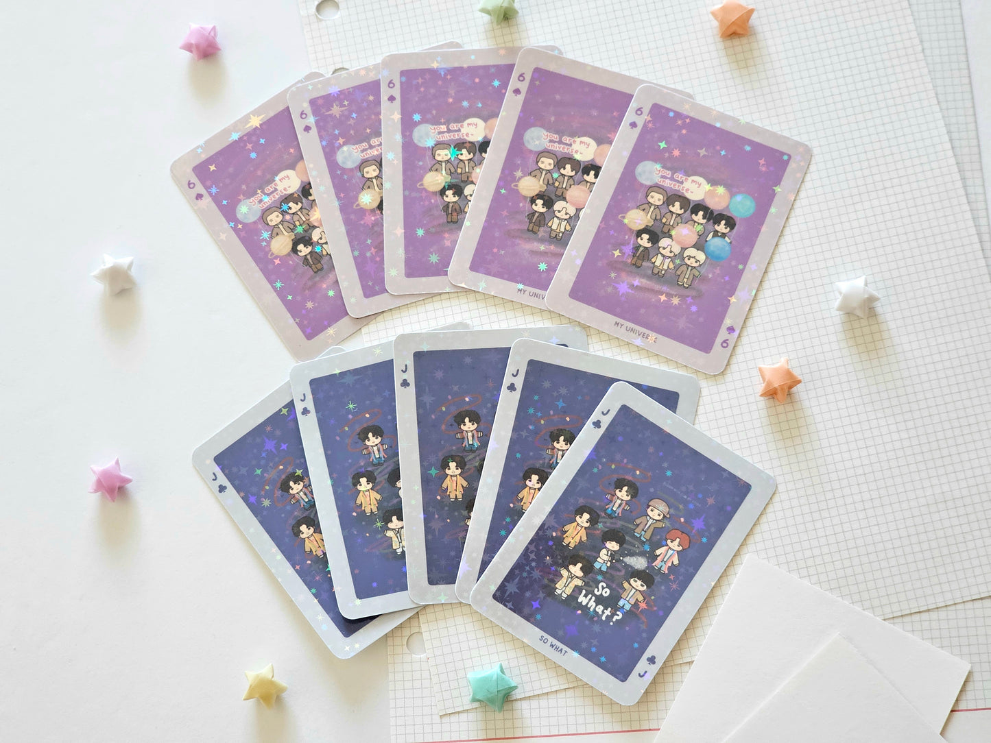 Bangtan Playing Cards Style Glitter Holographic Waterproof Vinyl 2 Sticker Set