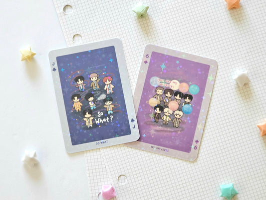 Bangtan Playing Cards Style Glitter Holographic Waterproof Vinyl 2 Sticker Set