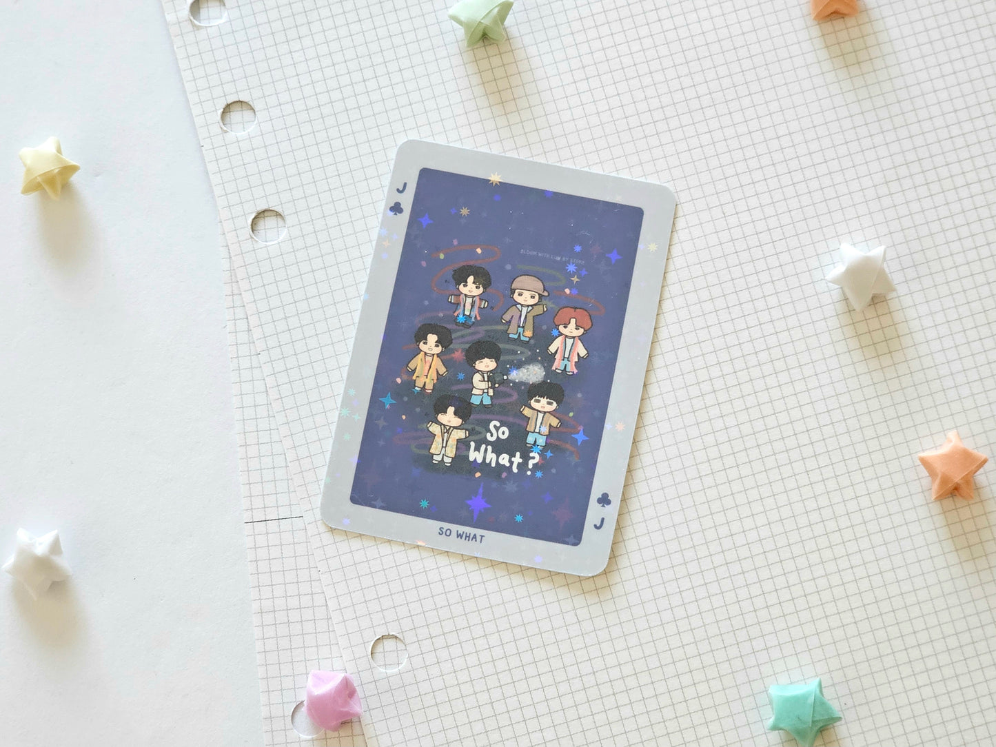 Bangtan Playing Cards Style Glitter Holographic Waterproof Vinyl 2 Sticker Set