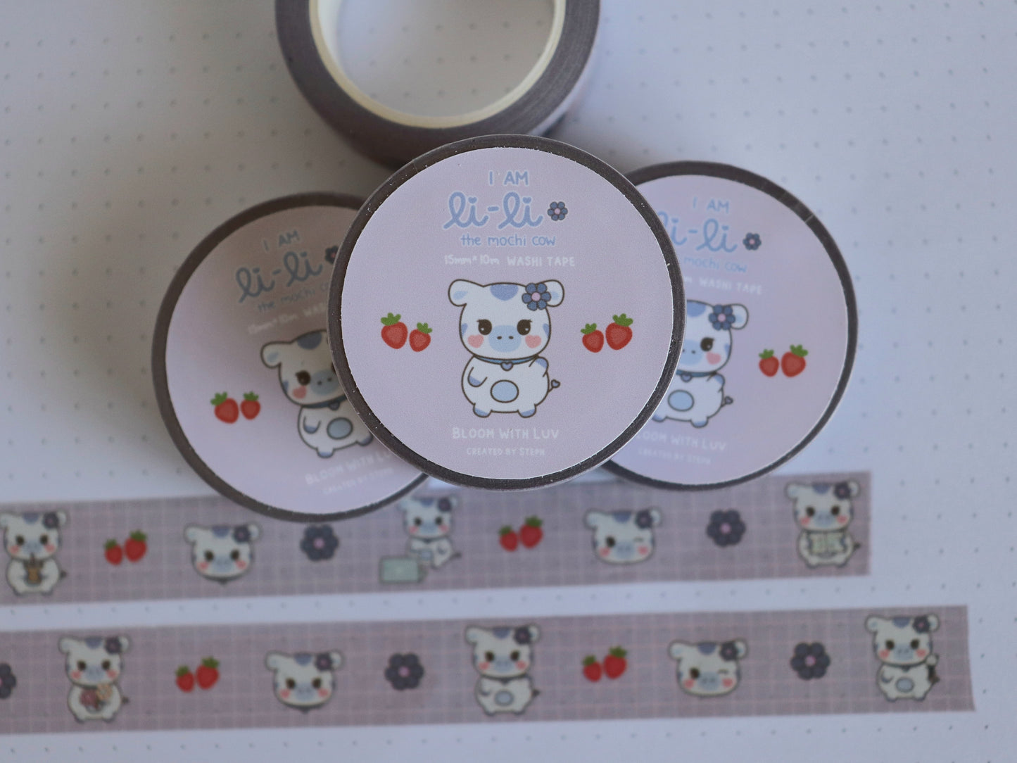 I Am Li-Li the Mochi Cow Grid Pattern Washi Tape