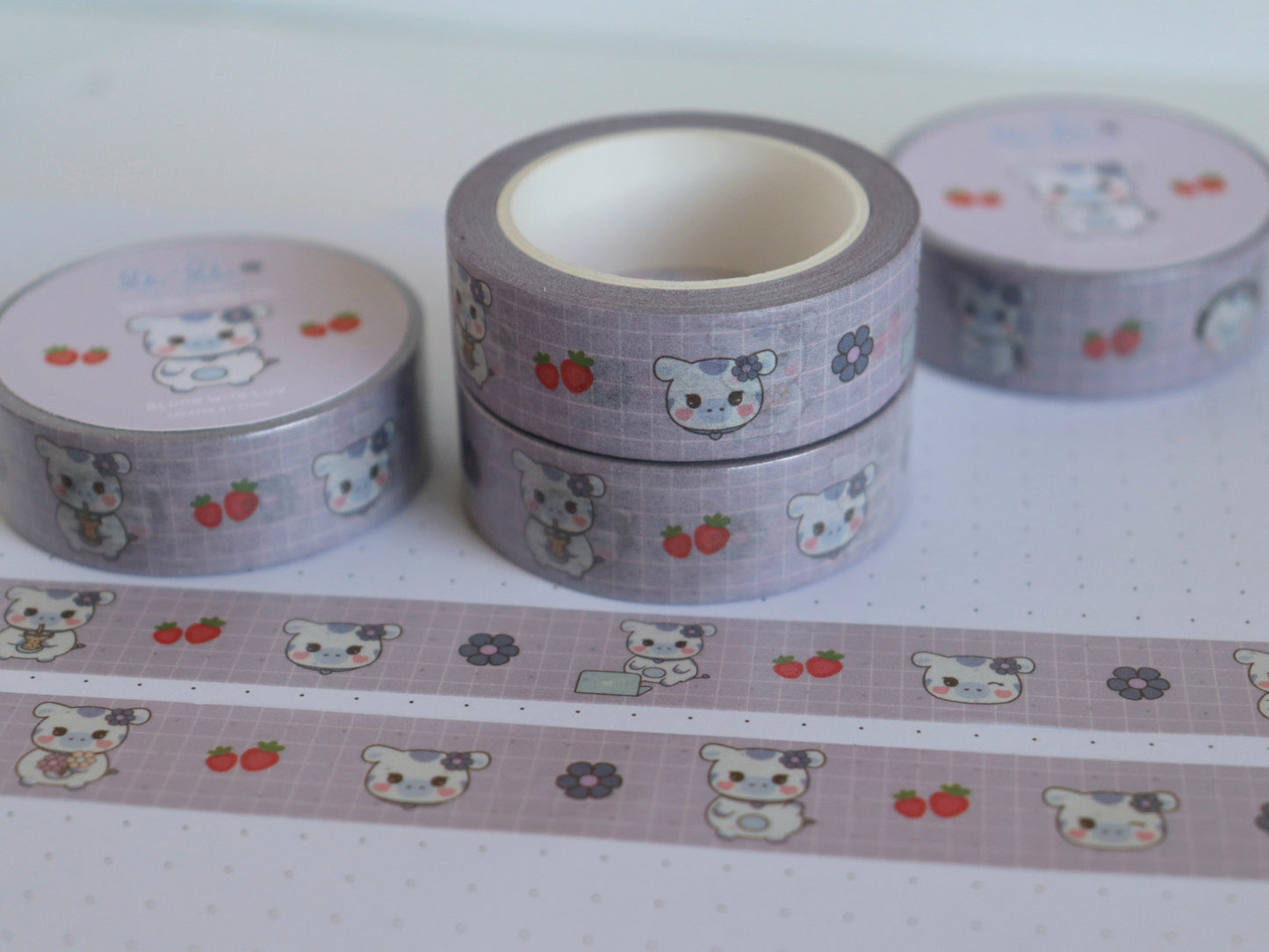 I Am Li-Li the Mochi Cow Grid Pattern Washi Tape