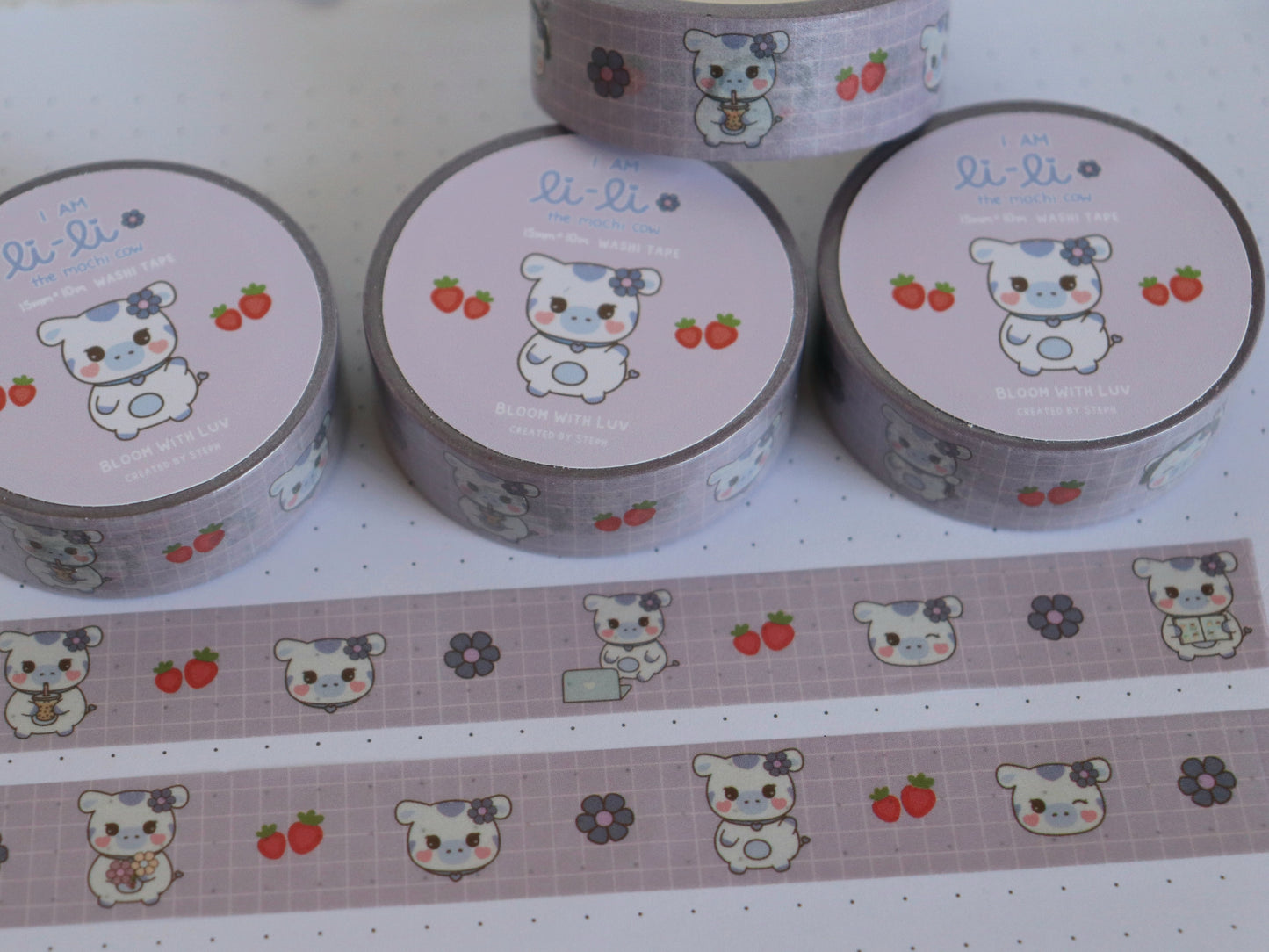 I Am Li-Li the Mochi Cow Grid Pattern Washi Tape