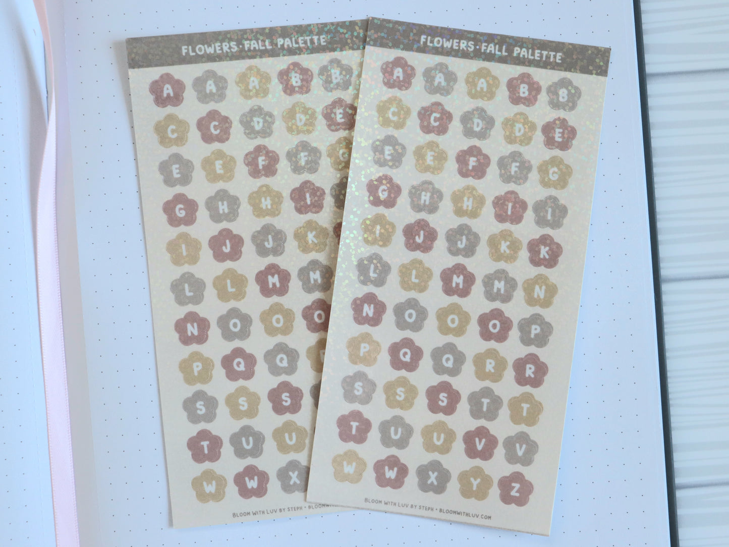 Alphabet Stickers - Fall Palette - Hearts and Flowers Deco Sticker Sheet