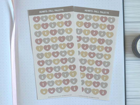 Alphabet Stickers - Fall Palette - Hearts and Flowers Deco Sticker Sheet