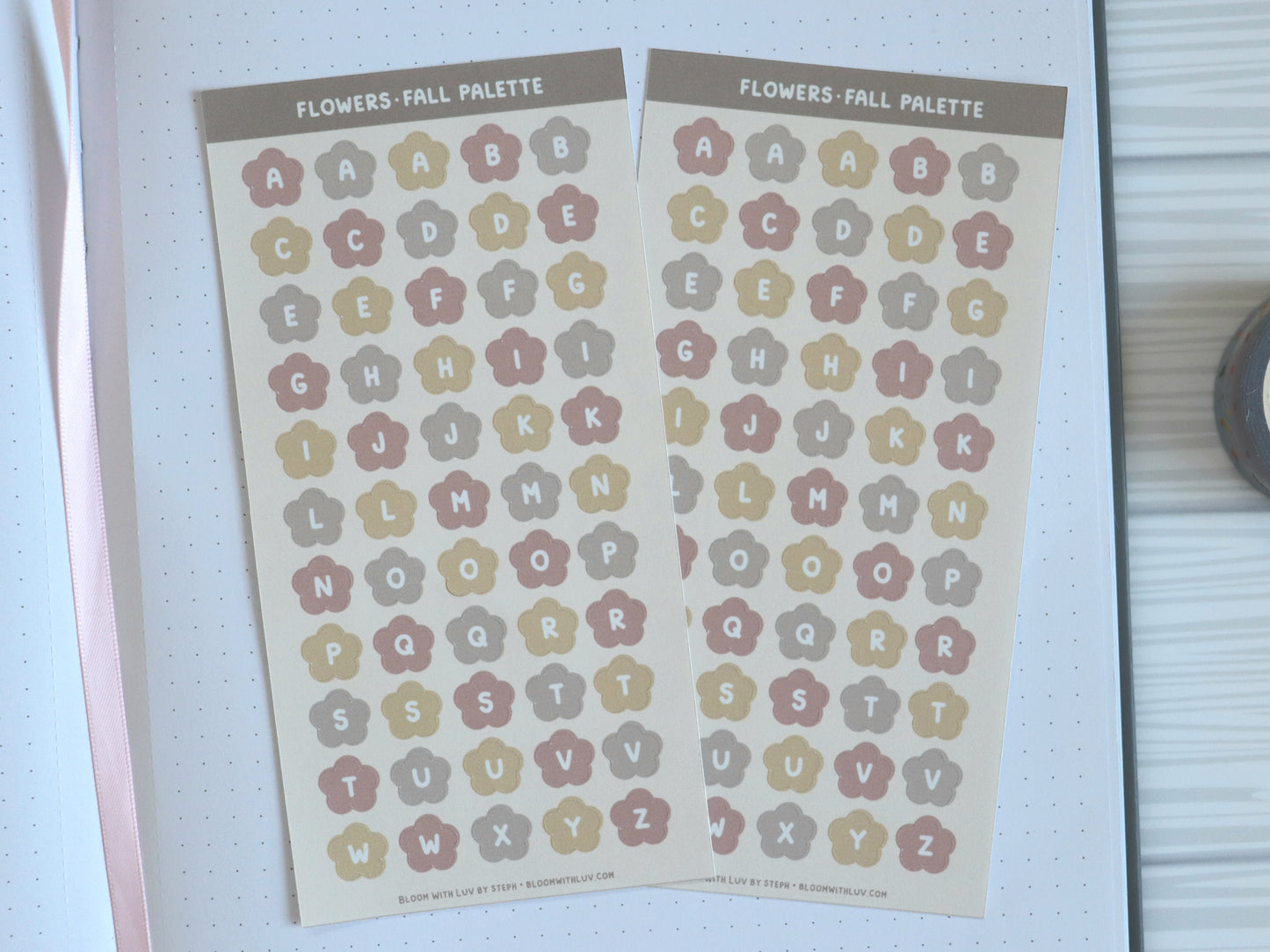 Alphabet Stickers - Fall Palette - Hearts and Flowers Deco Sticker Sheet