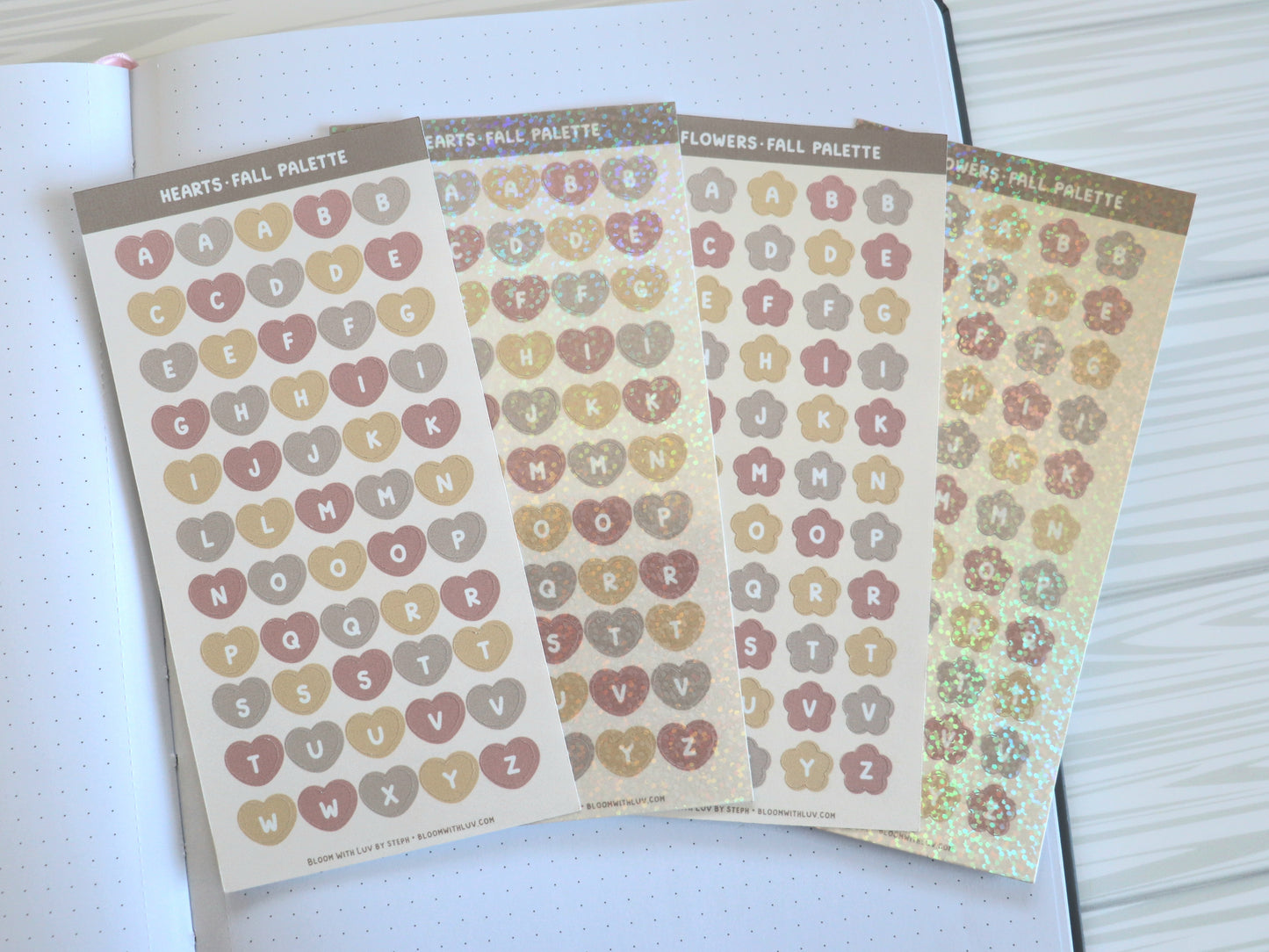 Alphabet Stickers - Fall Palette - Hearts and Flowers Deco Sticker Sheet