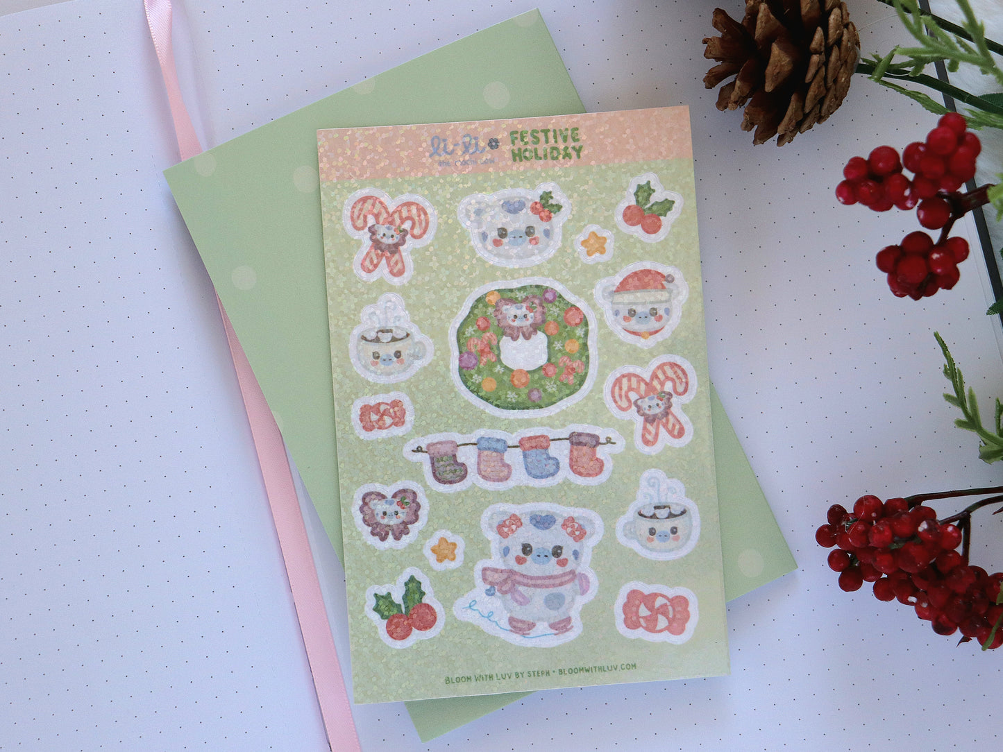 Li-Li Festive Holiday Glitter Deco Sticker Sheet