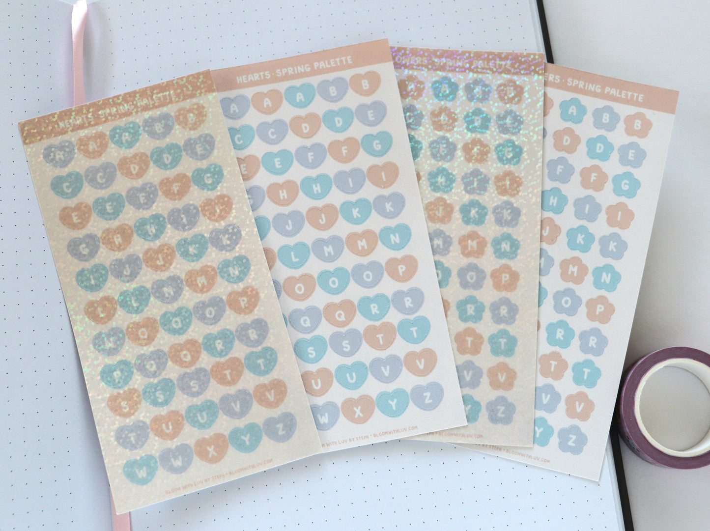 Alphabet Stickers - Spring Palette - Hearts and Flowers Deco Sticker Sheet