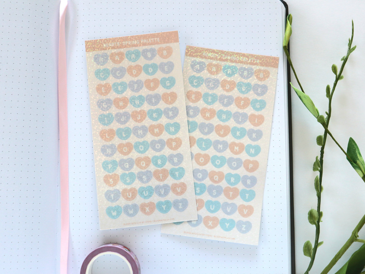 Alphabet Stickers - Spring Palette - Hearts and Flowers Deco Sticker Sheet