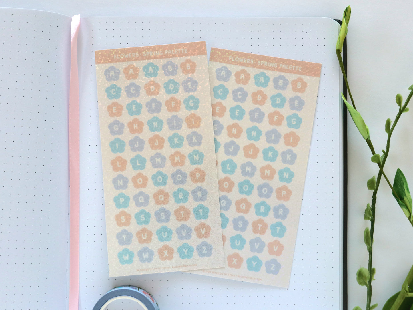 Alphabet Stickers - Spring Palette - Hearts and Flowers Deco Sticker Sheet