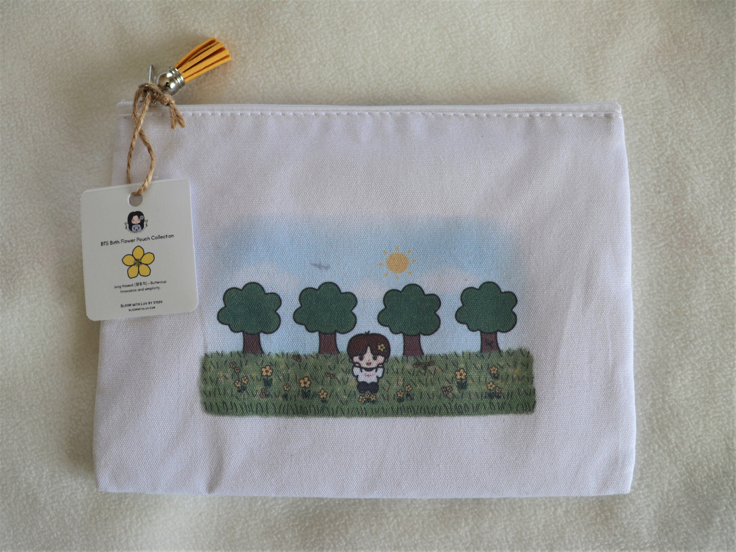 Hoseok J-HOPE Birth Flower Canvas Zipper Pouch Bag - BTS Birth Flower Pouch Collection