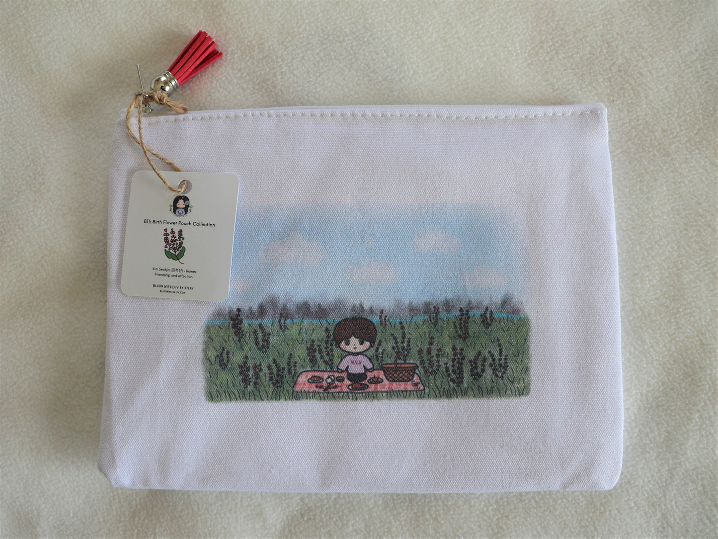 Seokjin Birth Flower Canvas Zipper Pouch - BTS Birth Flower Pouch Collection