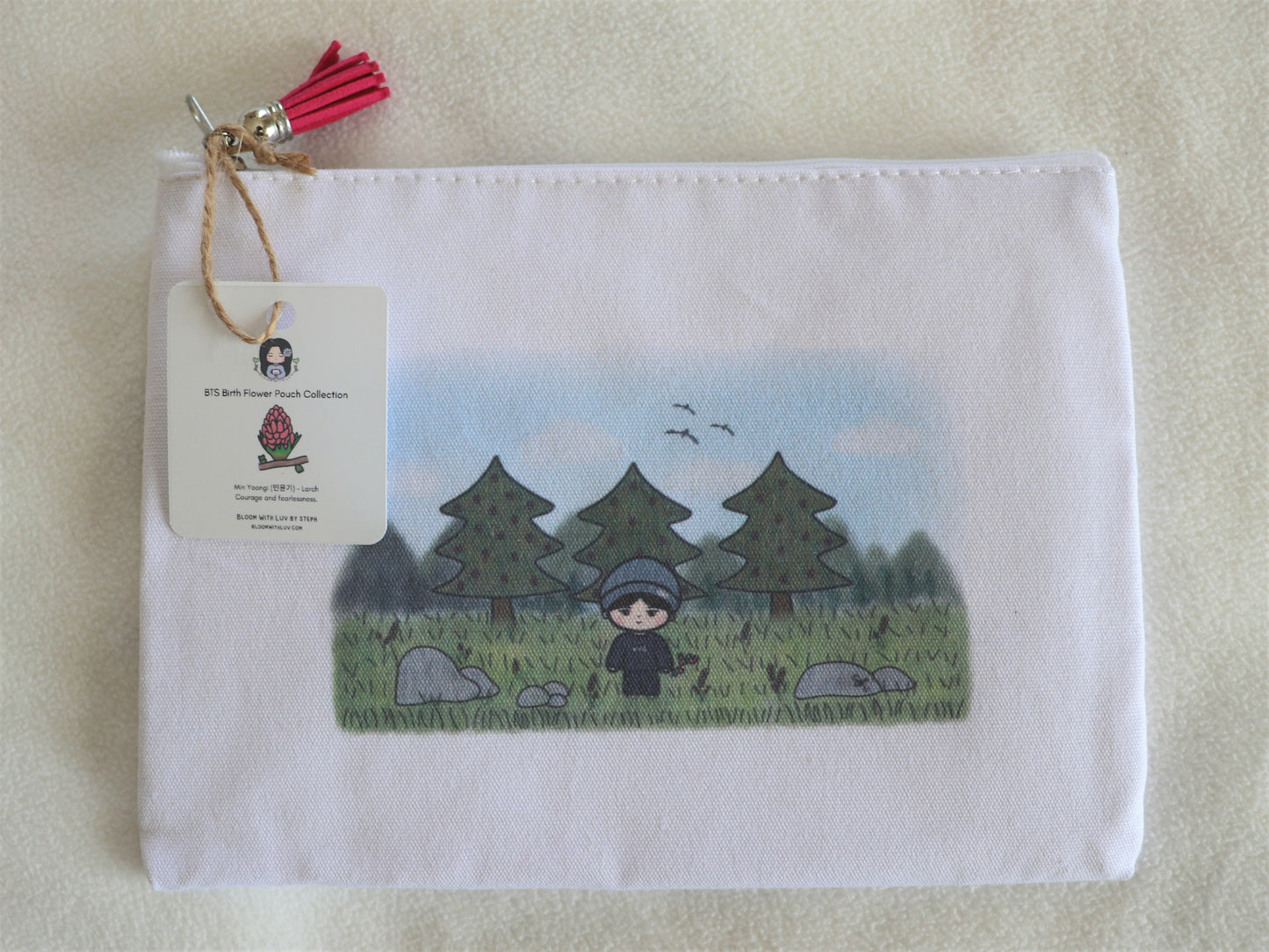 Yoongi SUGA Birth Flower Canvas Zipper Pouch - BTS Birth Flower Pouch Collection